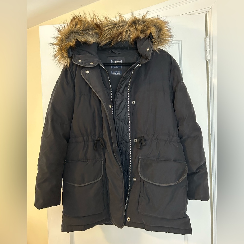 Abercrombie hooded black parka